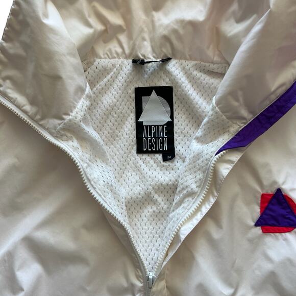 Vintage 80s Alpine Design Lined Windbreaker Nylon Zip Jacket Pink White Purple M - Picture 9 of 14